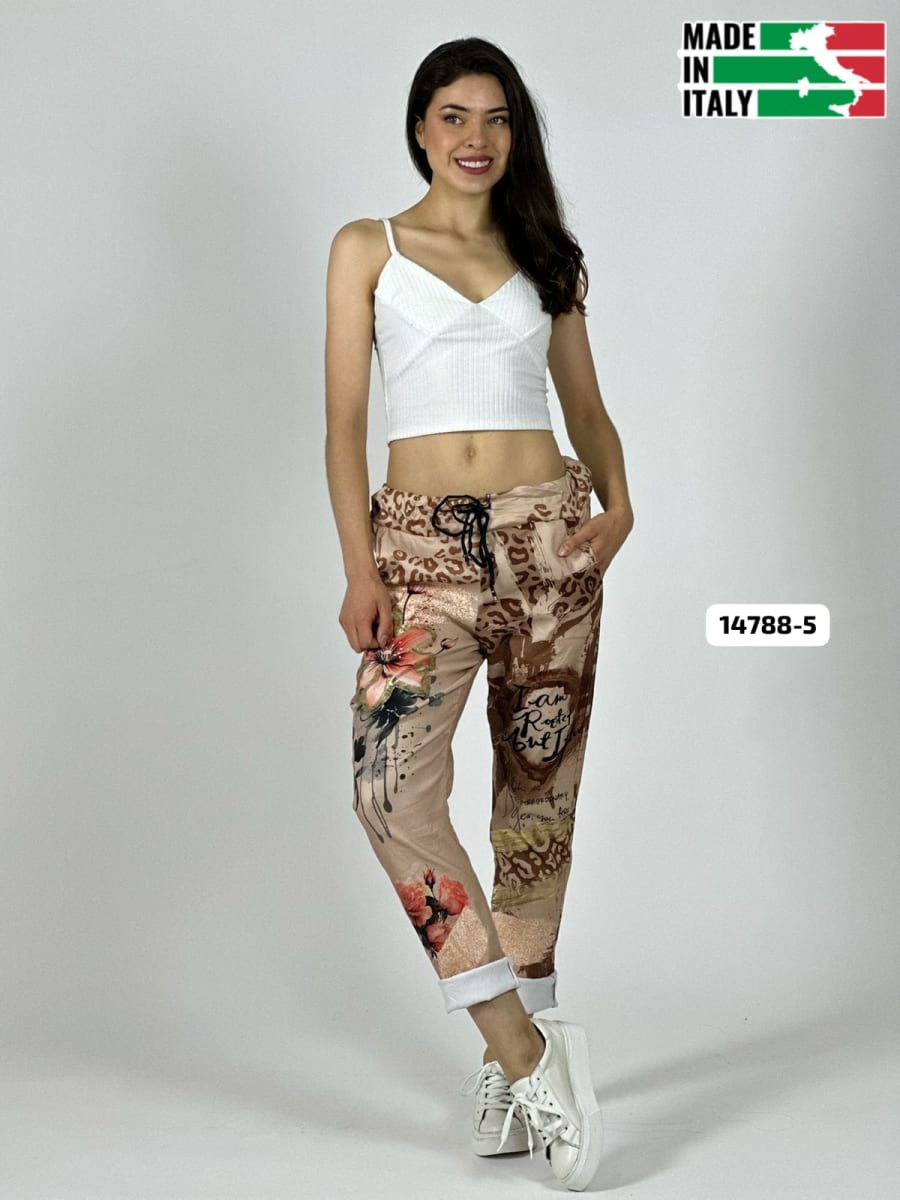 Jogger Italiano Viscosa LIRIO-ROSAS Print Letras A4-8819