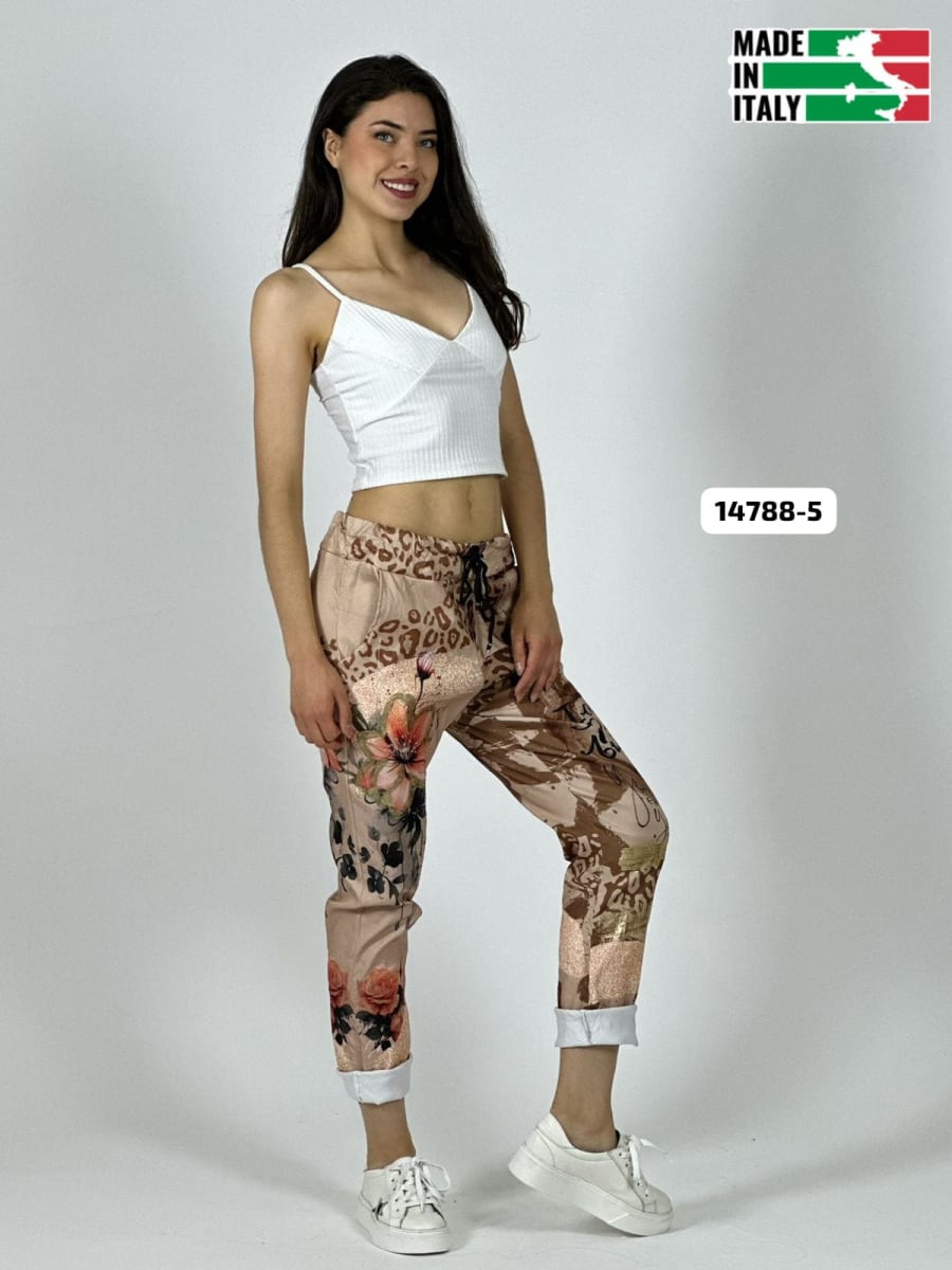 Jogger Italiano Viscosa LIRIO-ROSAS Print Letras A4-8820