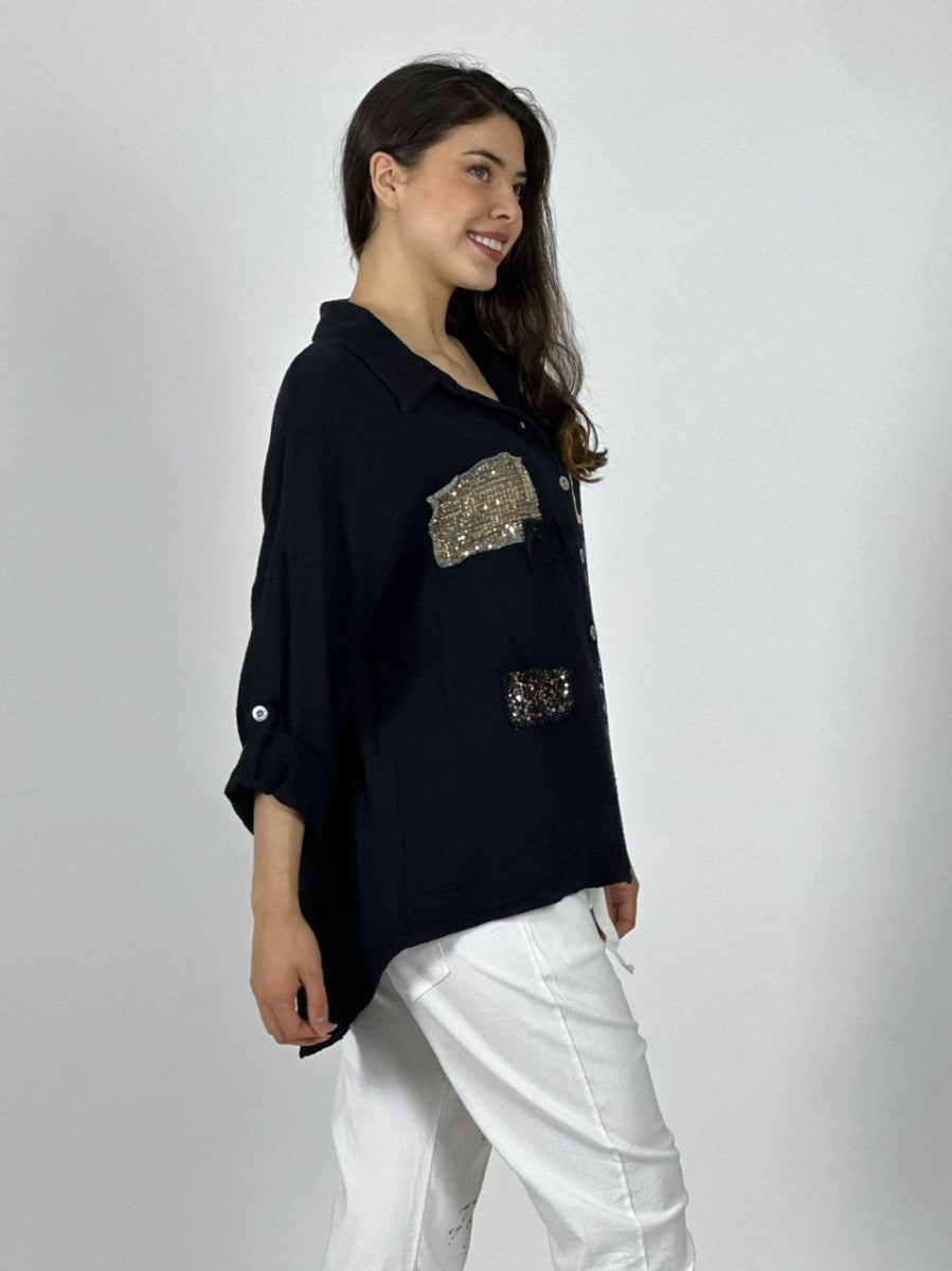 Camisa Italiana Cuadros Y Letras Brillantes LIFE A1-259
