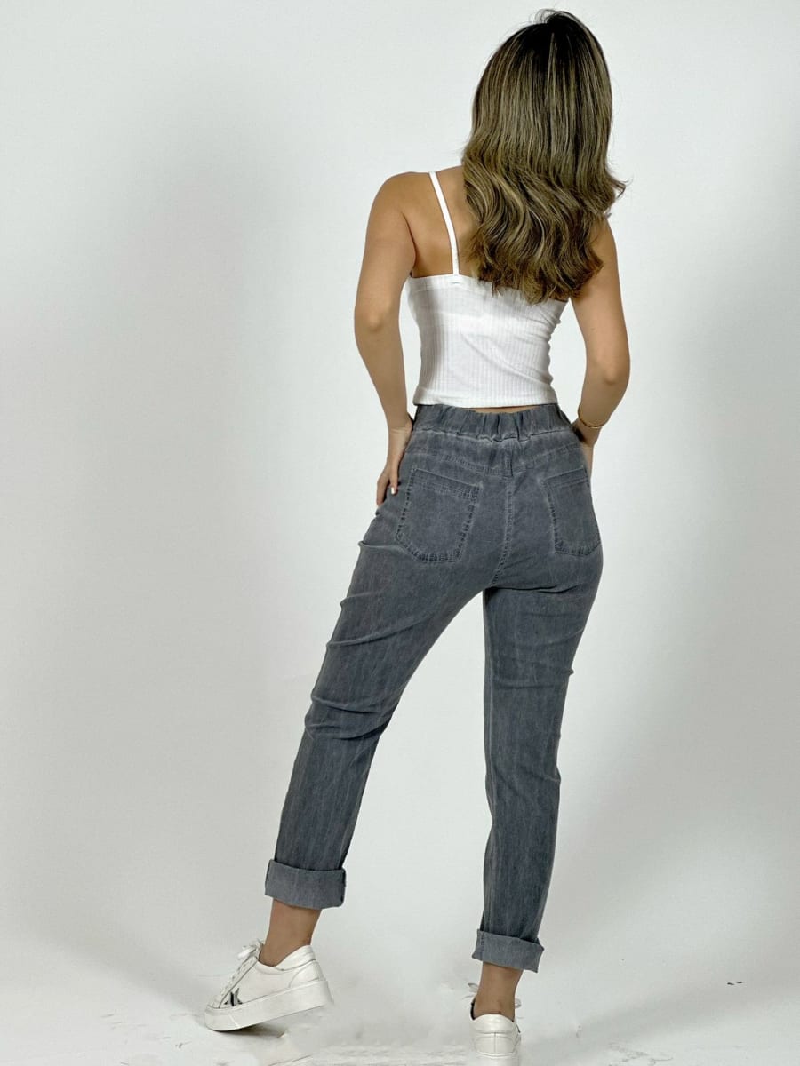 Jogger Italiano Mezclilla Elásticado Cuadros y Tachas A4-8512