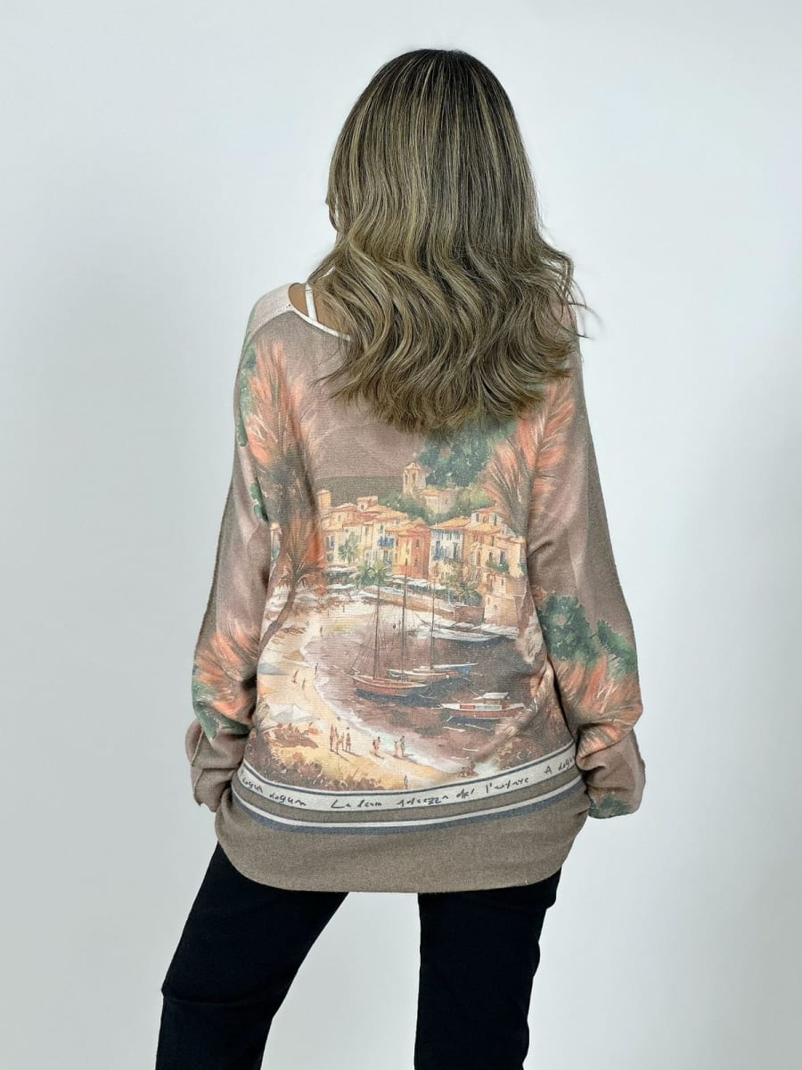 Sweater Spandex Italiano Paisaje Mediterraneo A3-7412
