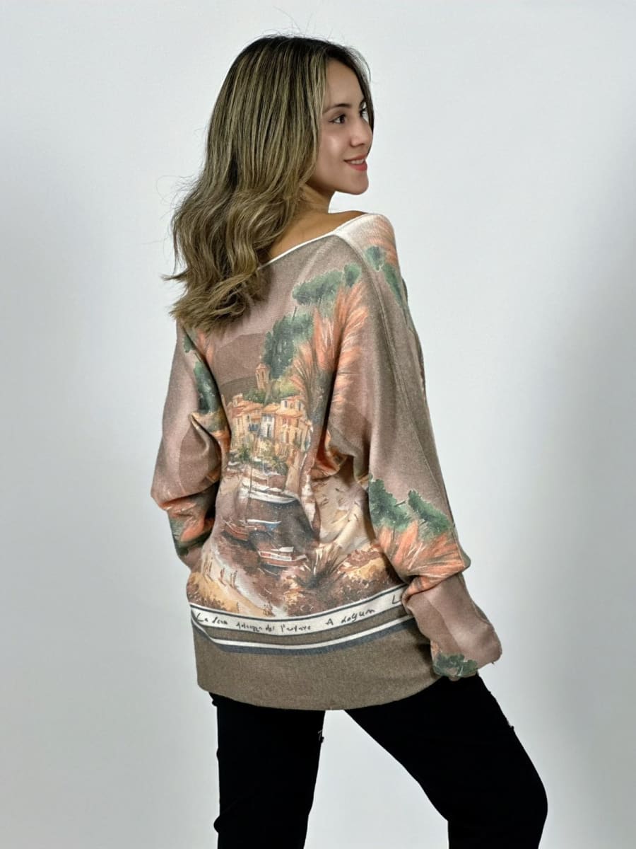 Sweater Spandex Italiano Paisaje Mediterraneo A3-7411