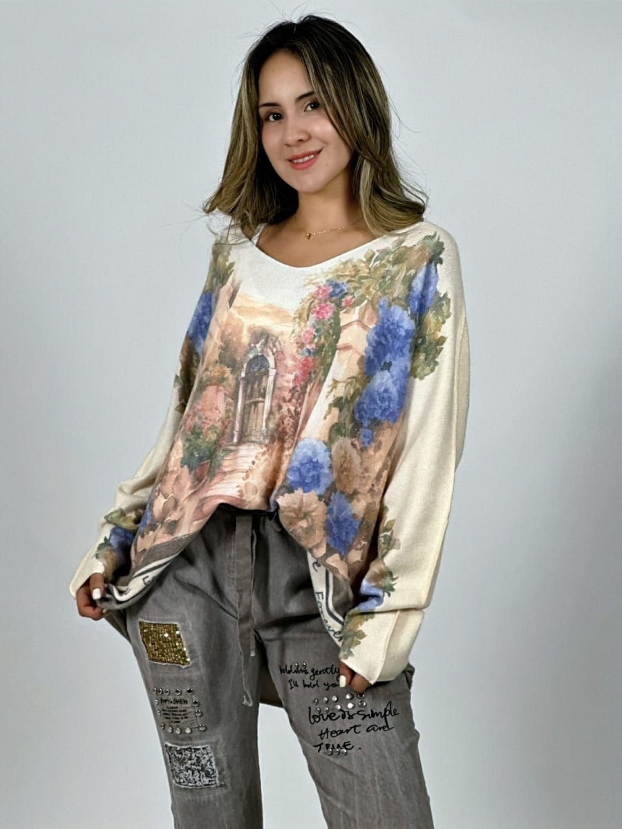 Sweater Spandex Italiano Paisaje Mediterraneo A3-746