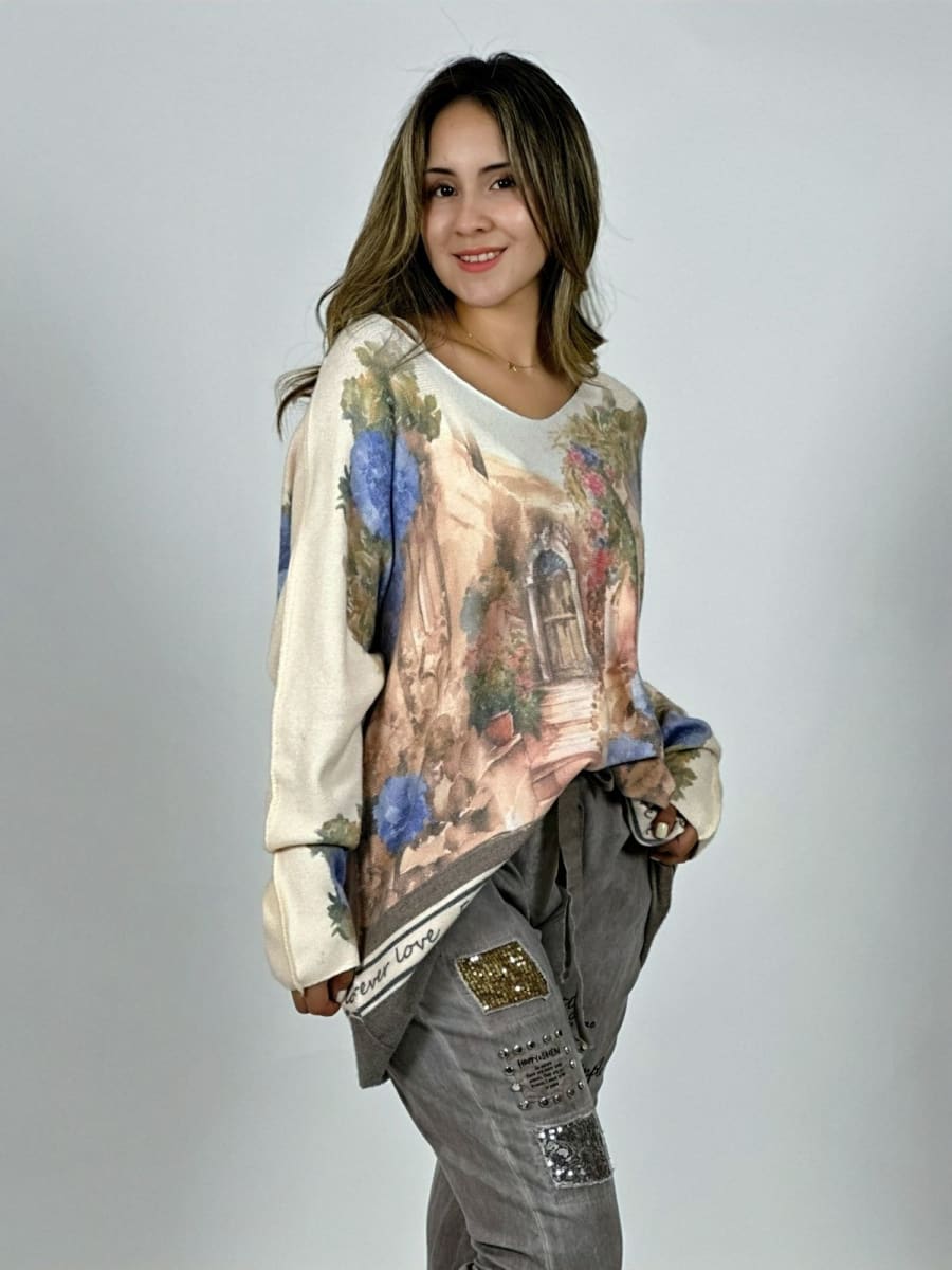 Sweater Spandex Italiano Paisaje Mediterraneo A3-747