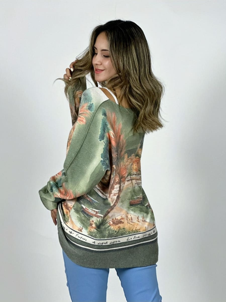 Sweater Spandex Italiano Paisaje Mediterraneo A3-743