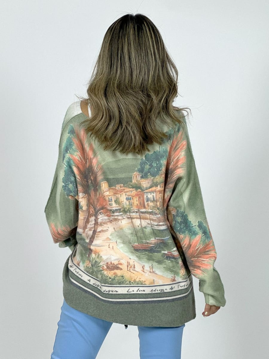 Sweater Spandex Italiano Paisaje Mediterraneo A3-744