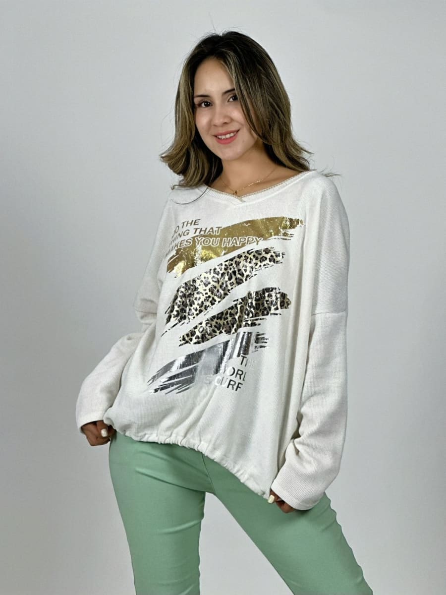 Poleron Cotele Elasticado Manchas Brillos y Print A4-881