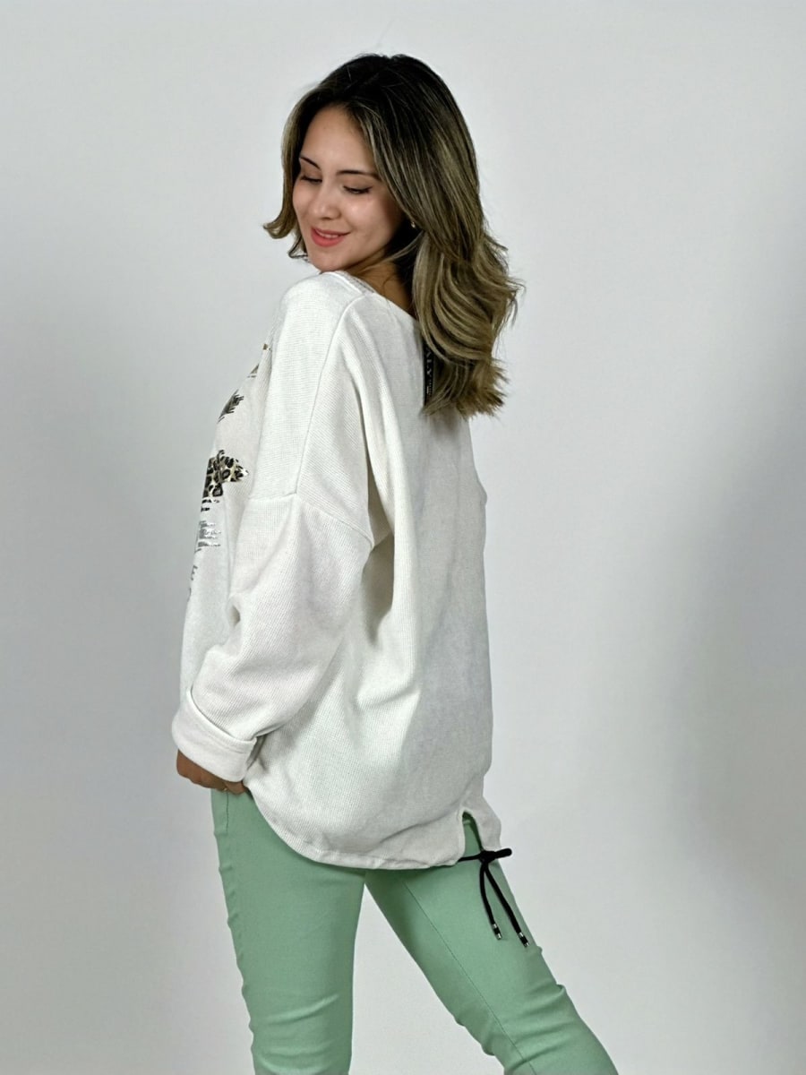 Poleron Cotele Elasticado Manchas Brillos y Print A4-884