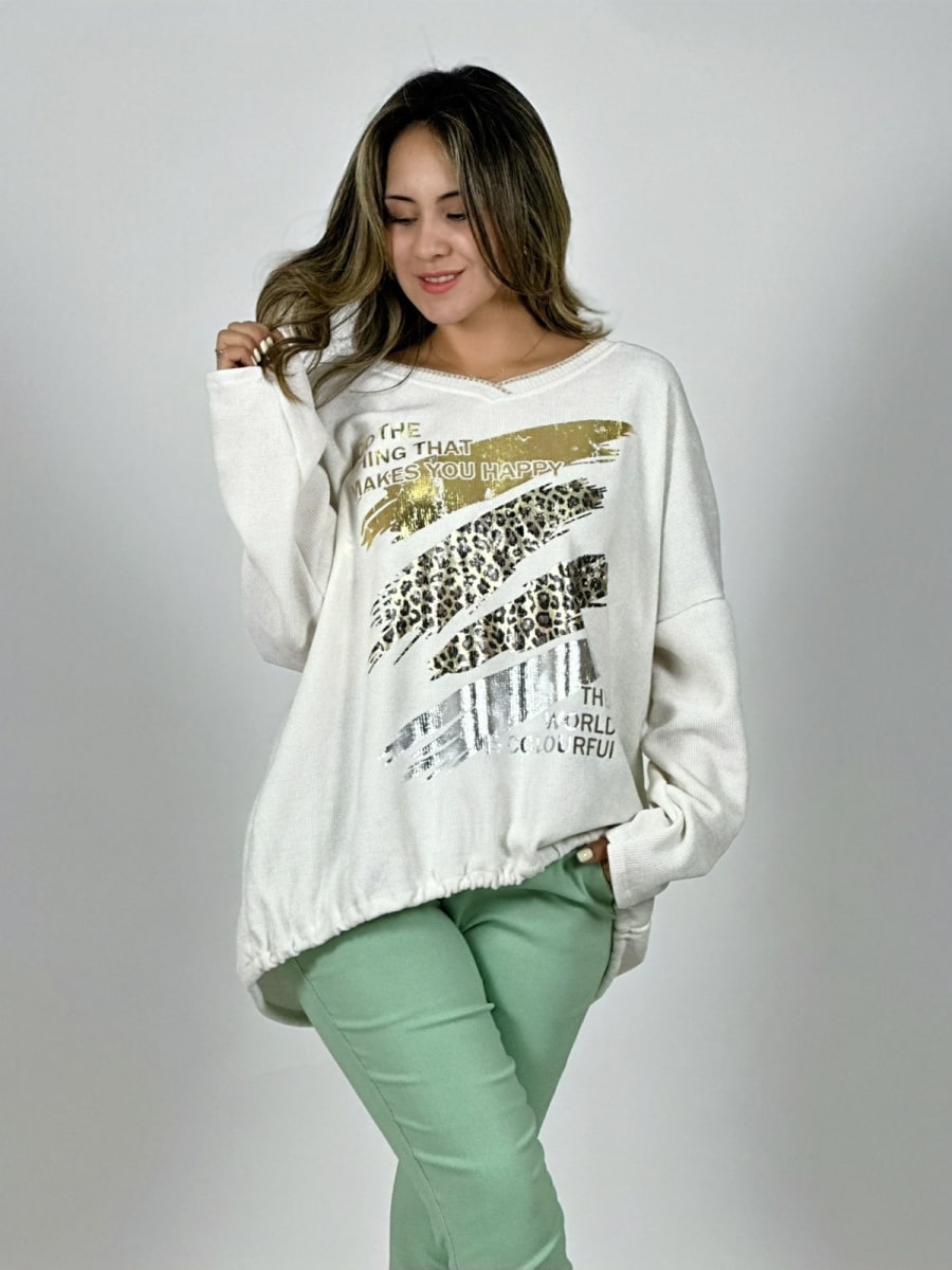 Poleron Cotele Elasticado Manchas Brillos y Print A4-882