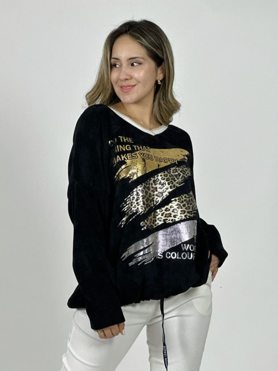 Poleron Cotele Elasticado Manchas Brillos y Print A4-886