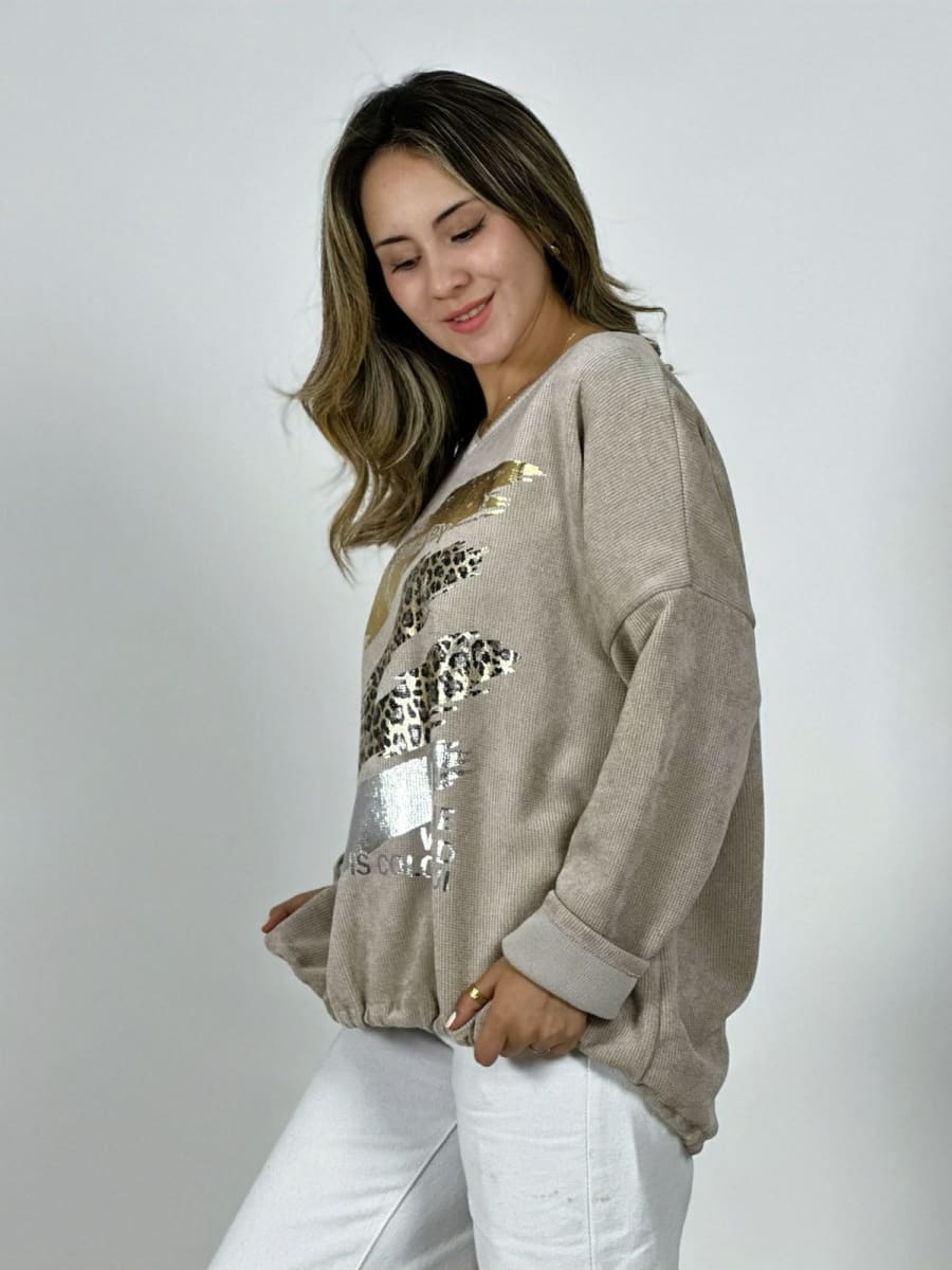 Poleron Cotele Elasticado Manchas Brillos y Print A4-8811