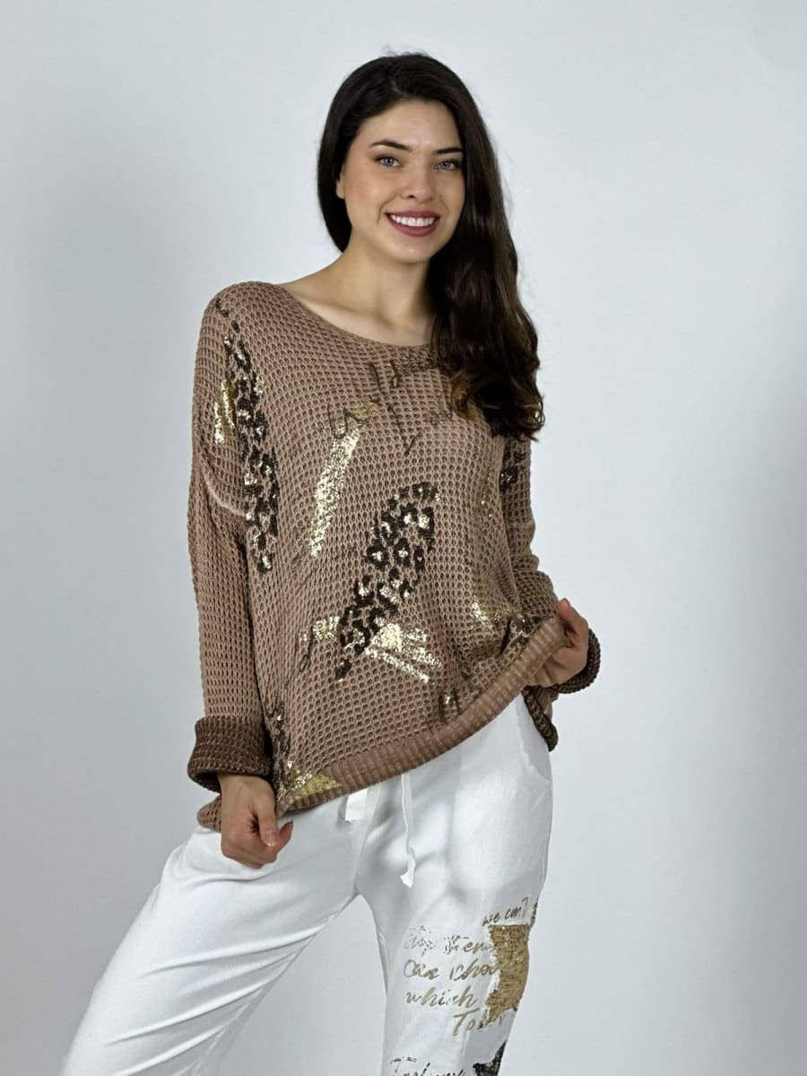 Tejido Italiano Flores Brillos y Letras A1-131