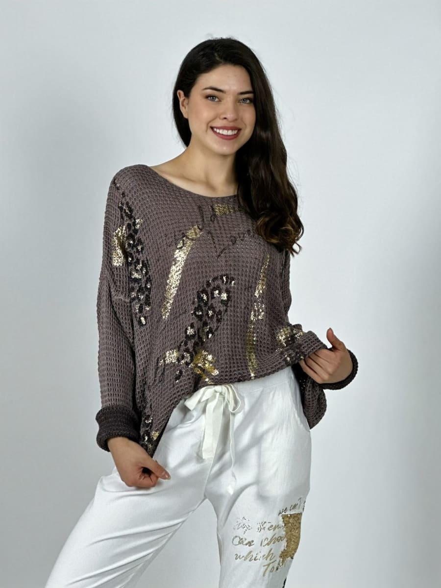 Tejido Italiano Flores Brillos y Letras A1-134