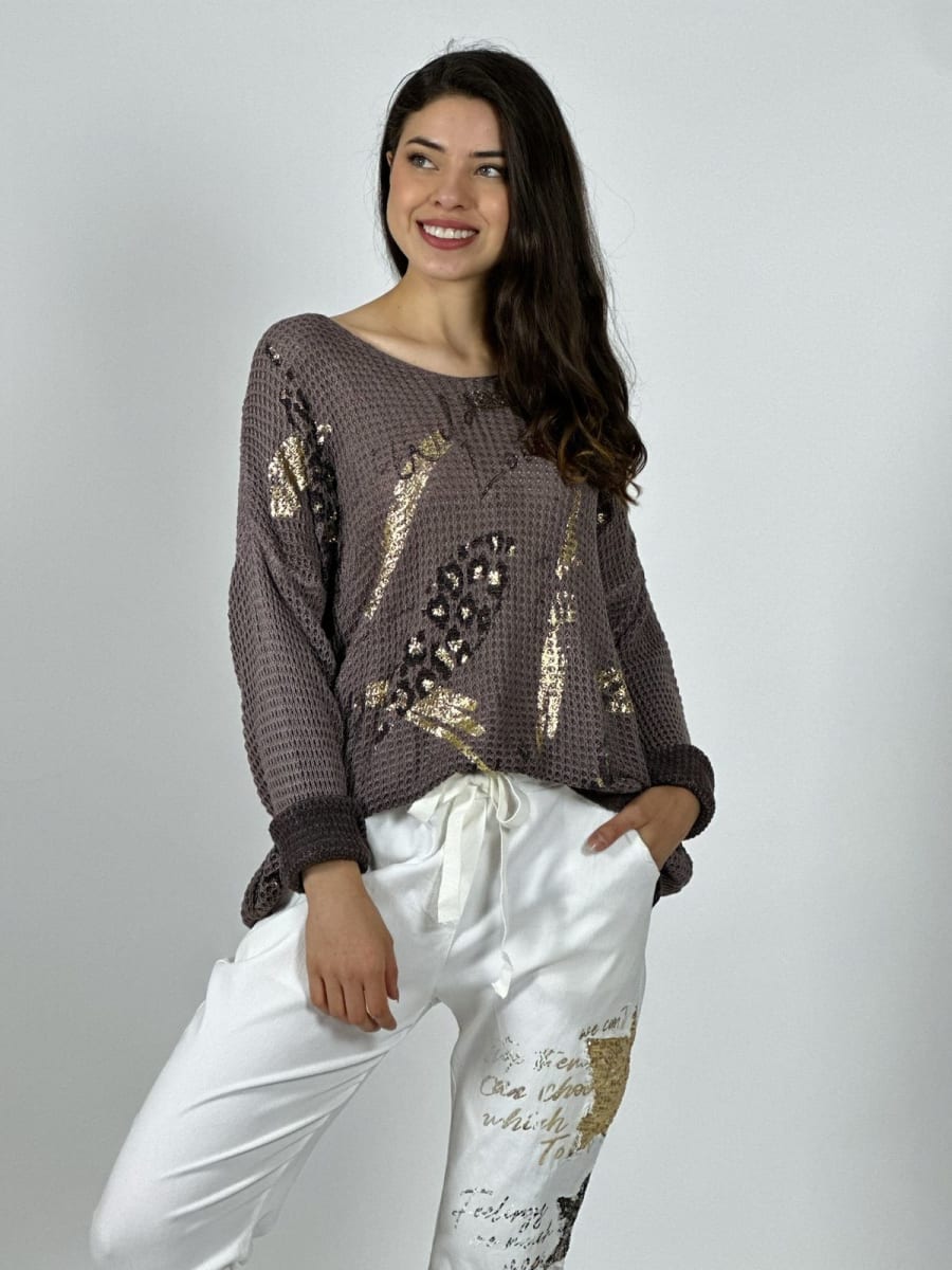 Tejido Italiano Flores Brillos y Letras A1-135