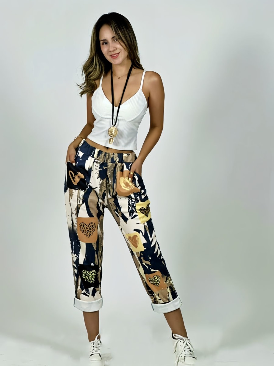 Jogger Gamuza Italiano Cuadros Print con Corazones A1-351