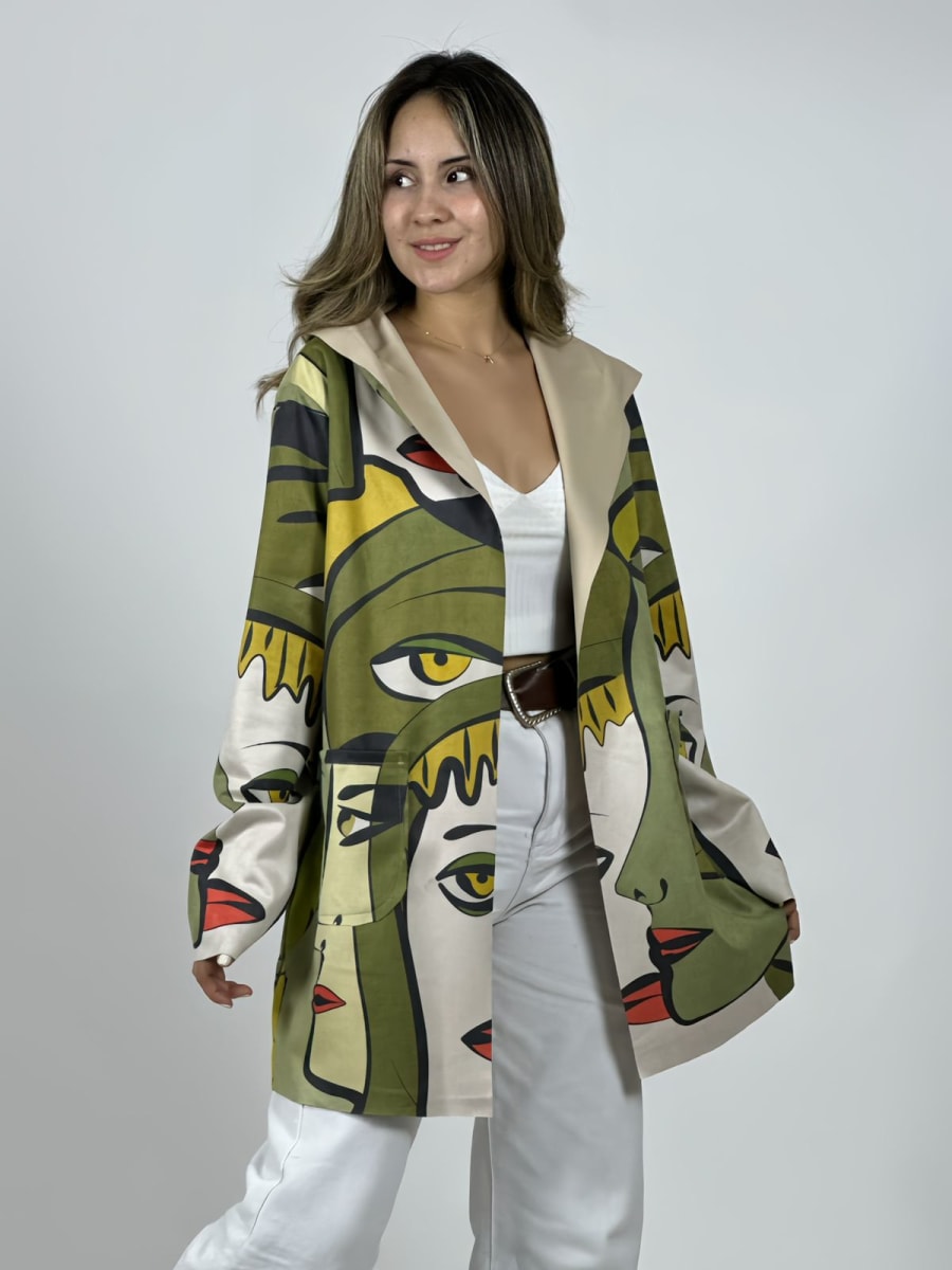 Abrigo Gamuza Italiano Rostros Abstractos B3-1531