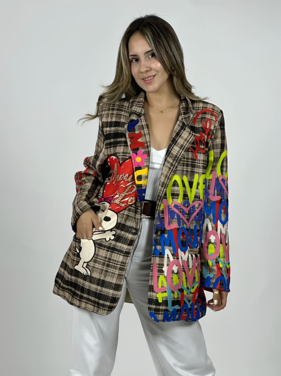 Blazer Cotele Italiano a Cuadros Snoopy Girl LOVE B3-1532