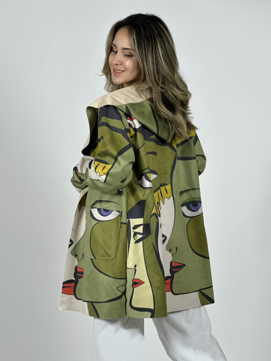 Abrigo Gamuza Italiano Rostros Abstractos B3-1534