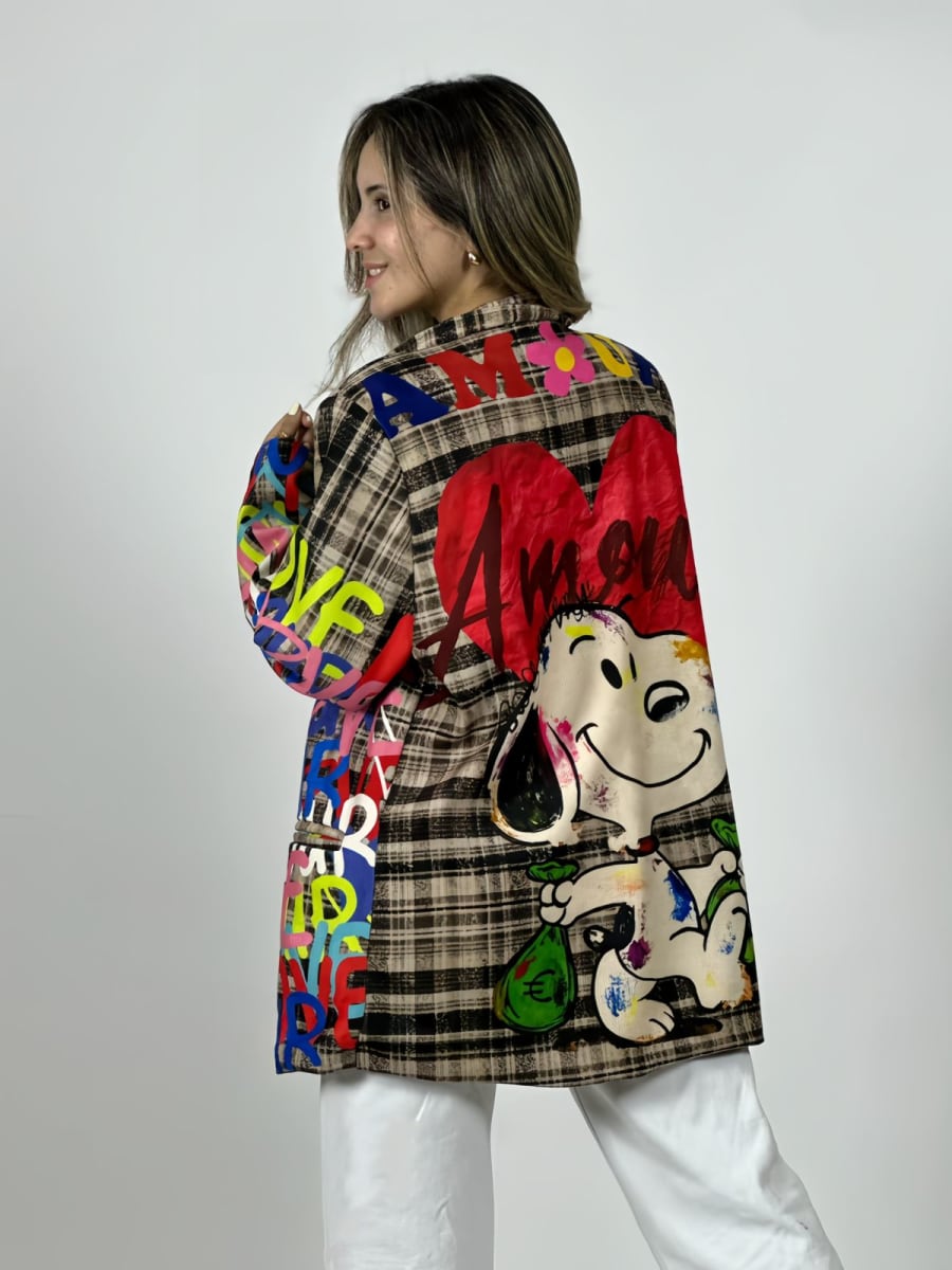 Blazer Cotele Italiano a Cuadros Snoopy Girl LOVE B3-1535