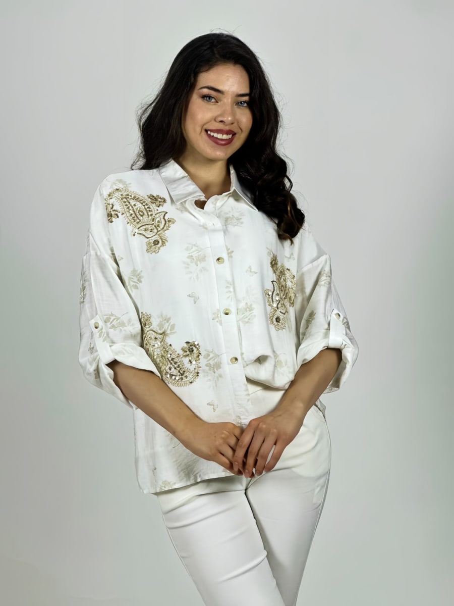 Blusa Bordada Boho con Brillos A1-101