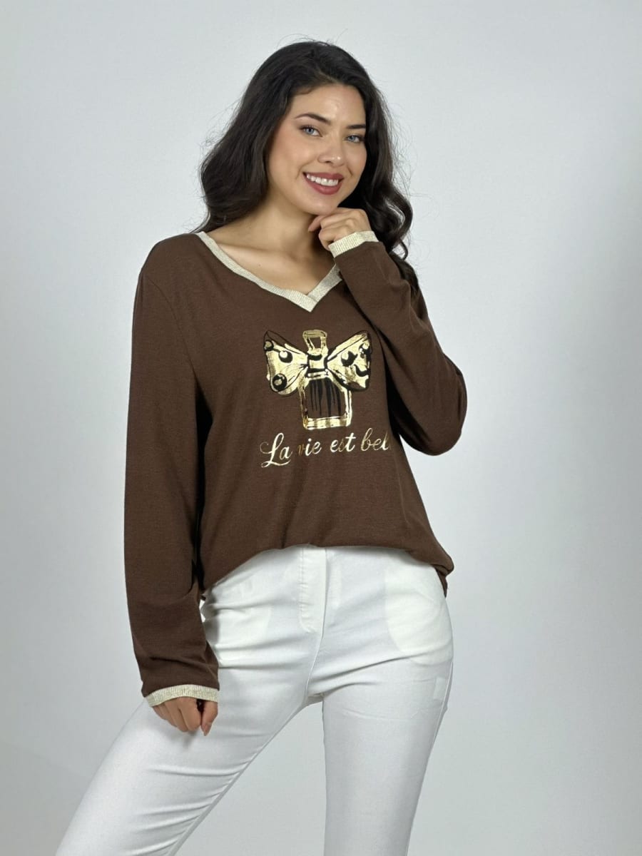 Polera LA VIE EST BELLA Moño Dorado A1-52