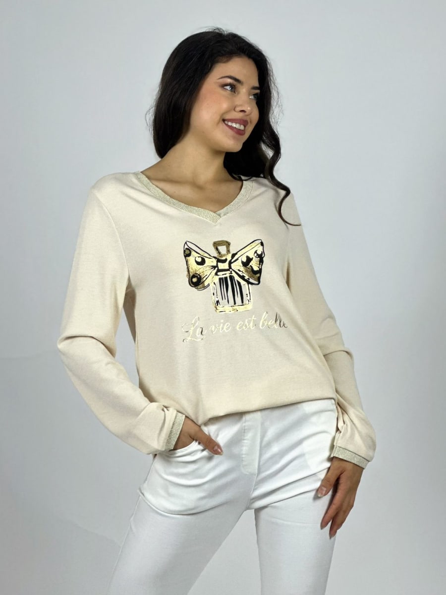 Polera LA VIE EST BELLA Moño Dorado A1-54