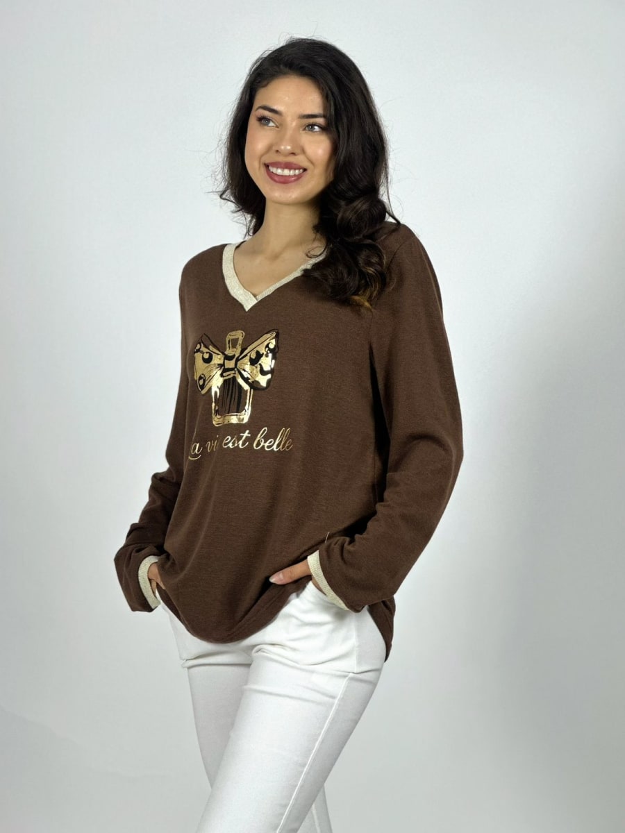 Polera LA VIE EST BELLA Moño Dorado A1-51