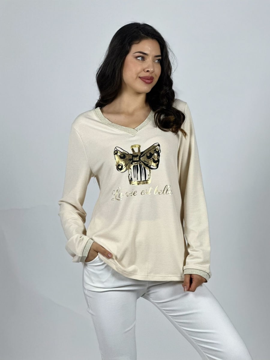 Polera LA VIE EST BELLA Moño Dorado A1-55