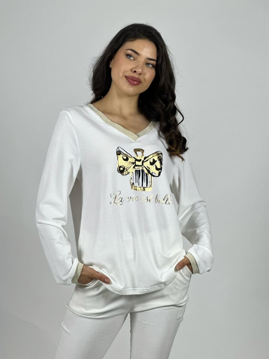 Polera LA VIE EST BELLA Moño Dorado A1-57