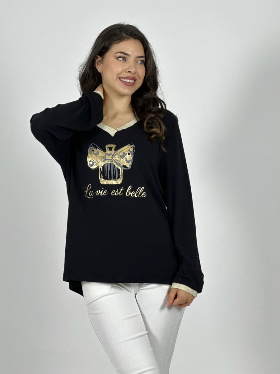 Polera LA VIE EST BELLA Moño Dorado A1-511