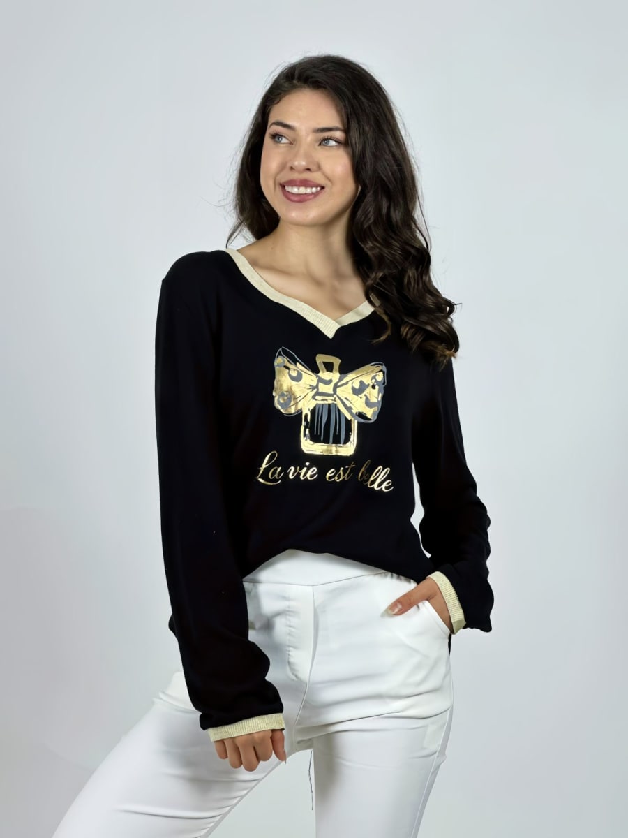 Polera LA VIE EST BELLA Moño Dorado A1-510