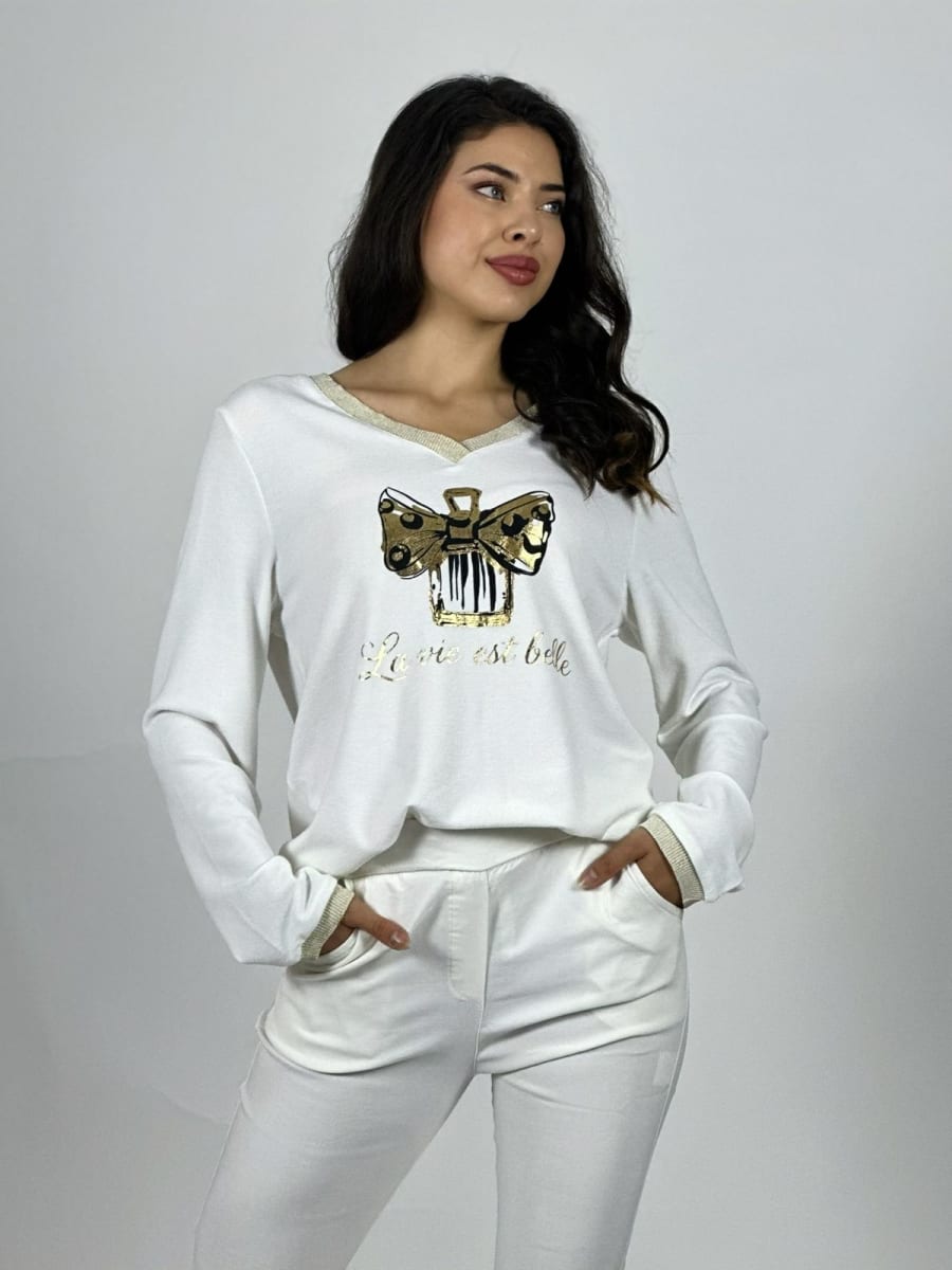 Polera LA VIE EST BELLA Moño Dorado A1-58