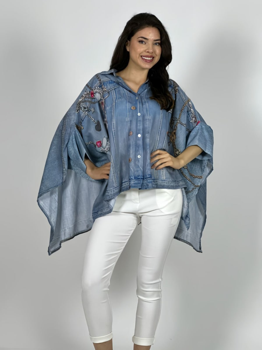 Blusa Italiana Holgada Estampado Chaqueta B1-991