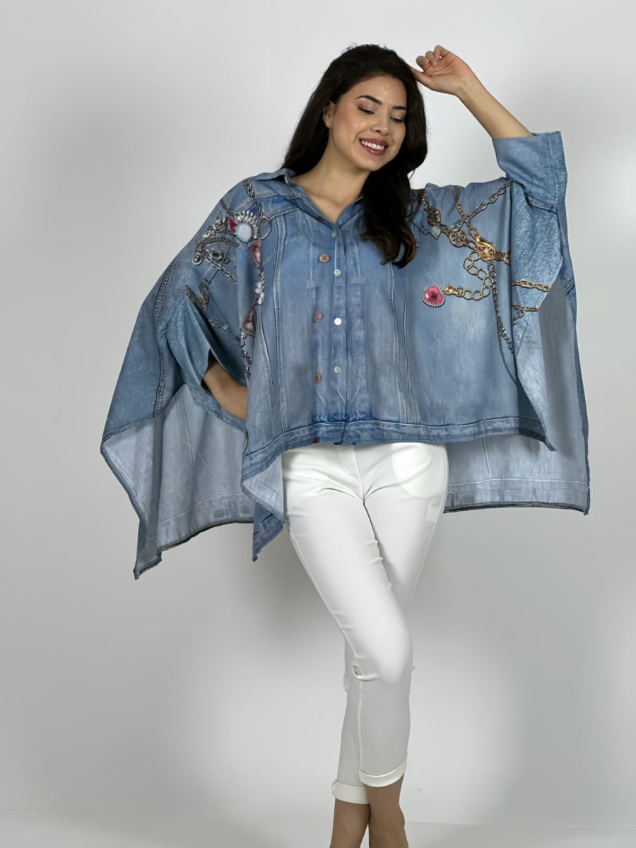 Blusa Italiana Holgada Estampado Chaqueta B1-992