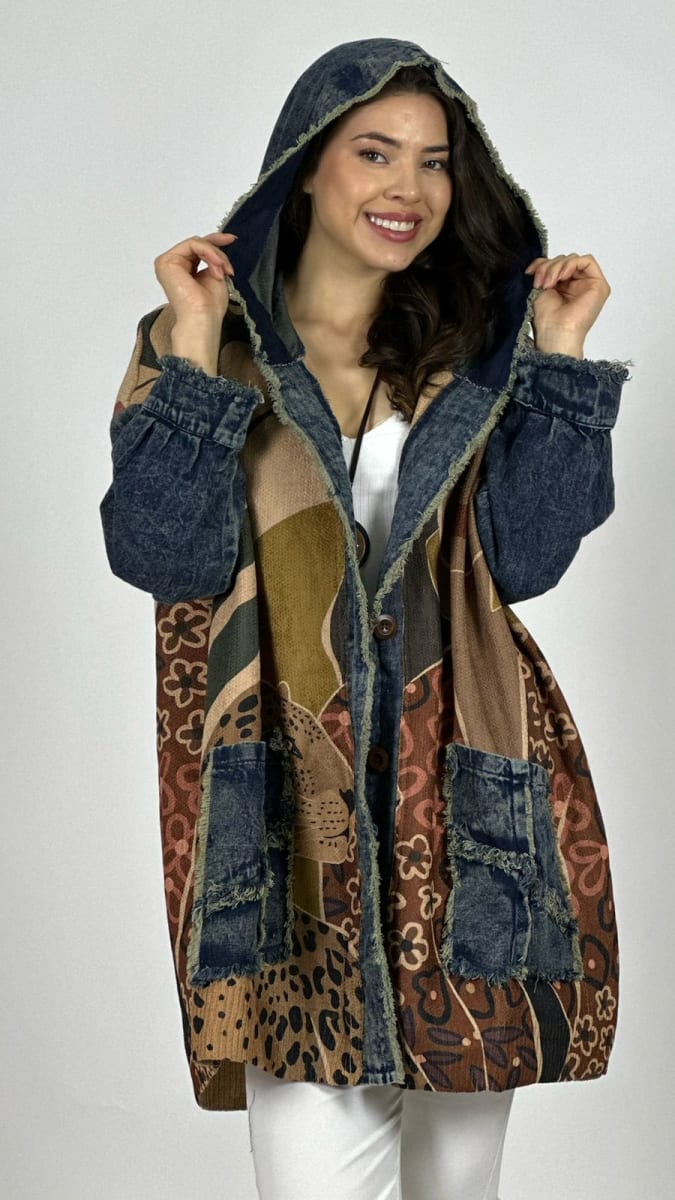 Abrigo Italiano Lana/Mezclilla MUJER/LEOPARDO A1-12