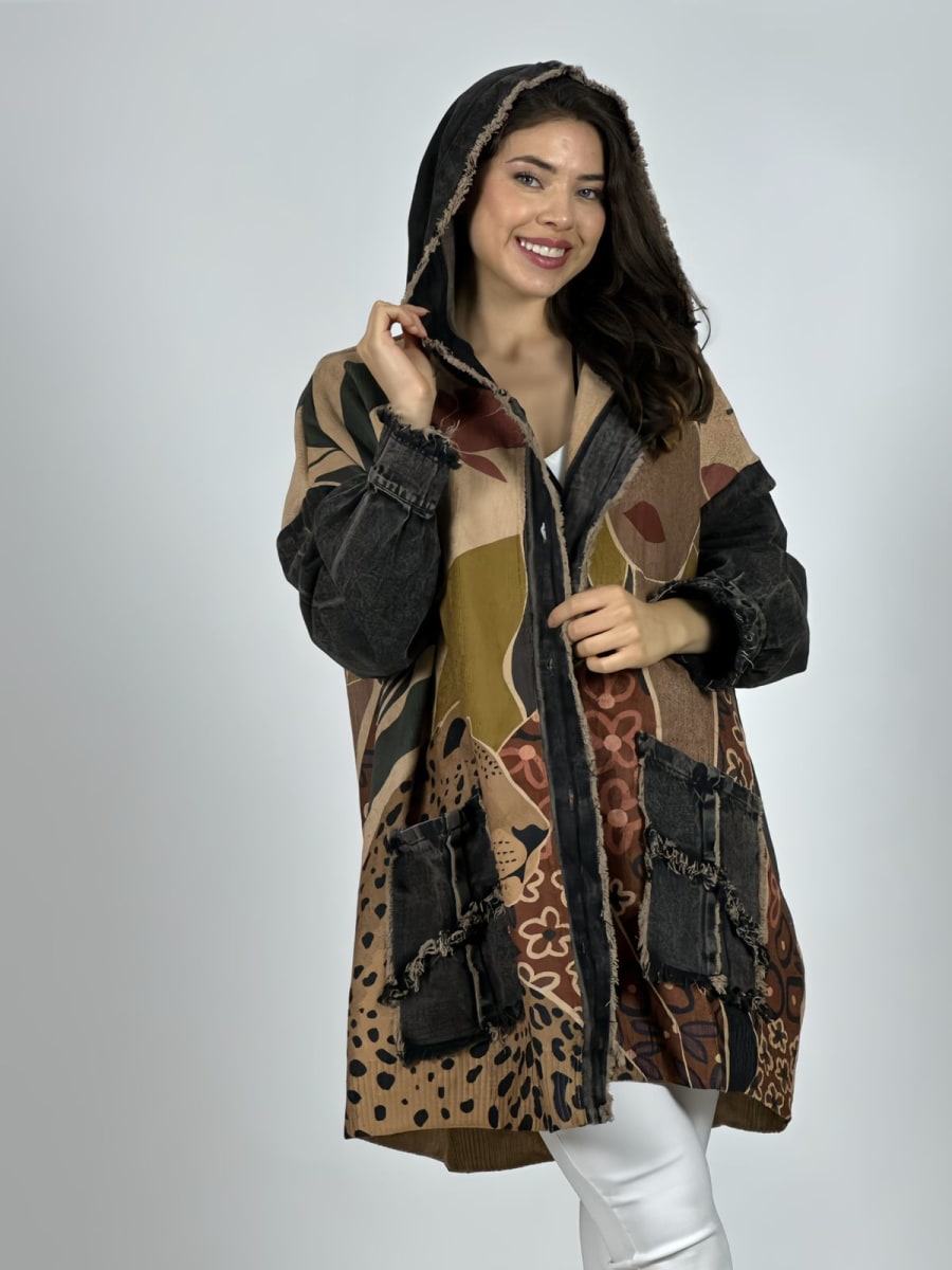 Abrigo Italiano Lana/Mezclilla MUJER/LEOPARDO A1-18