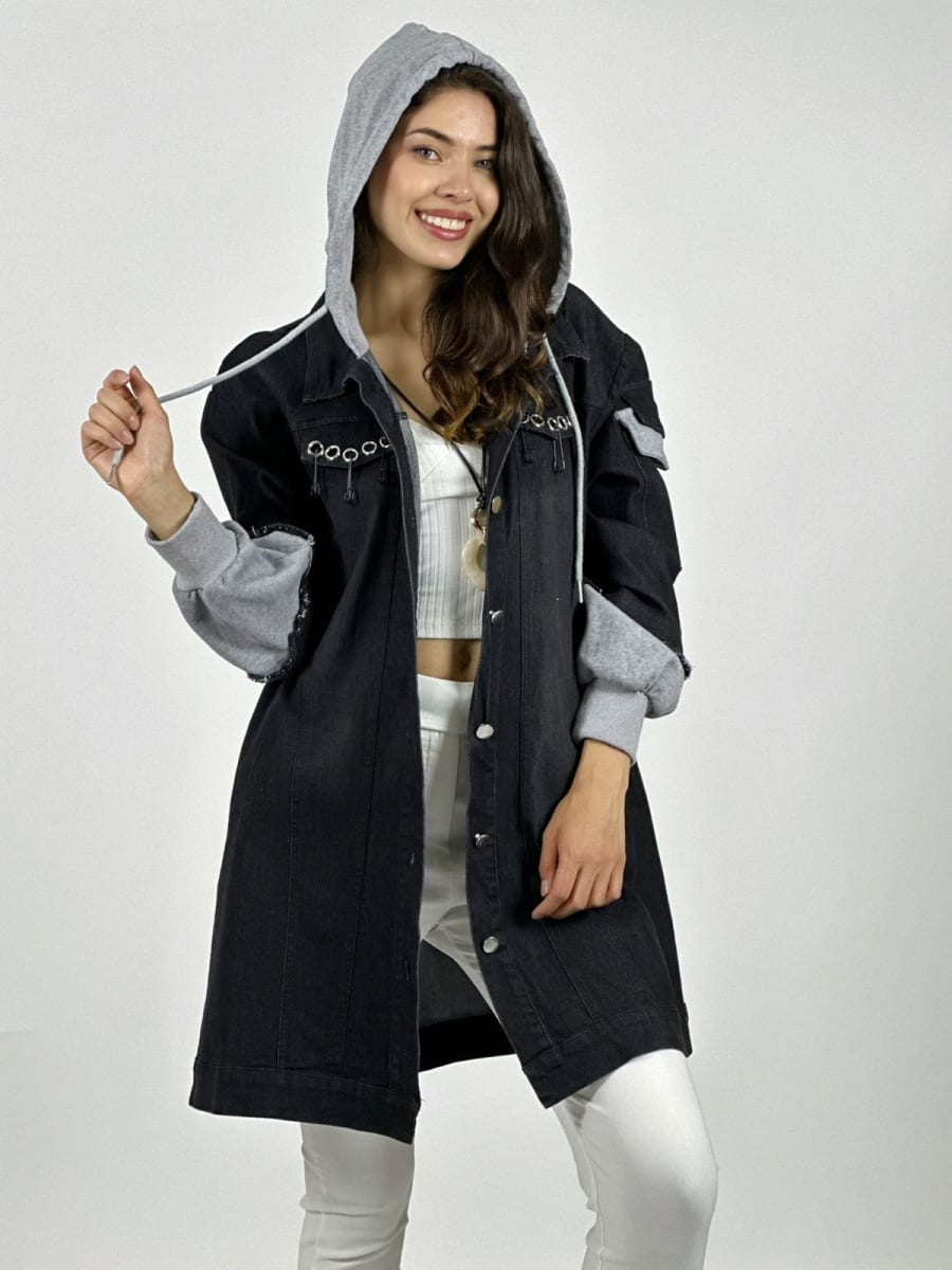 Chaqueta Mezclilla Larga Mangas Capucha Buzo A1-212