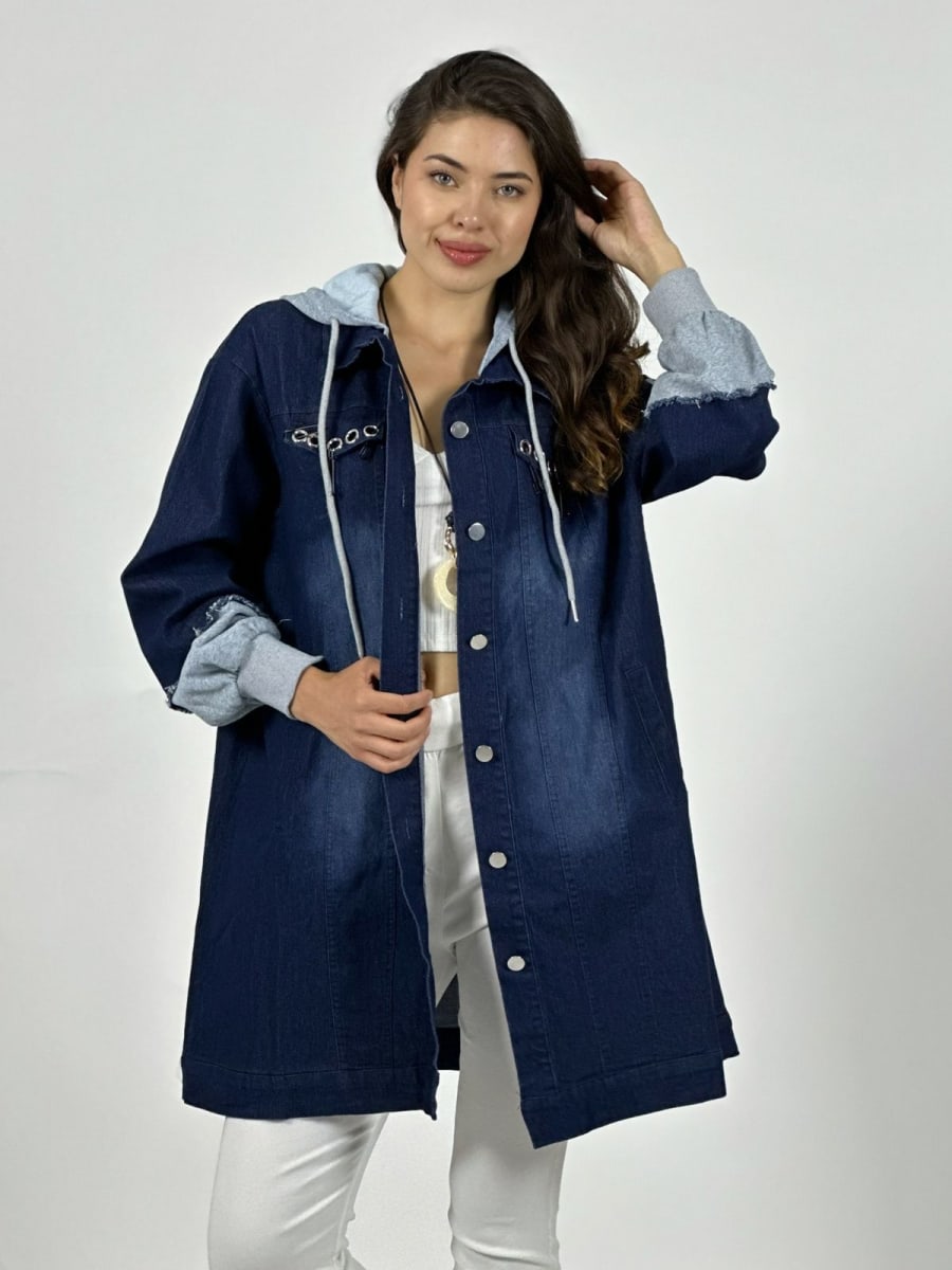 Chaqueta Mezclilla Larga Mangas Capucha Buzo A1-215