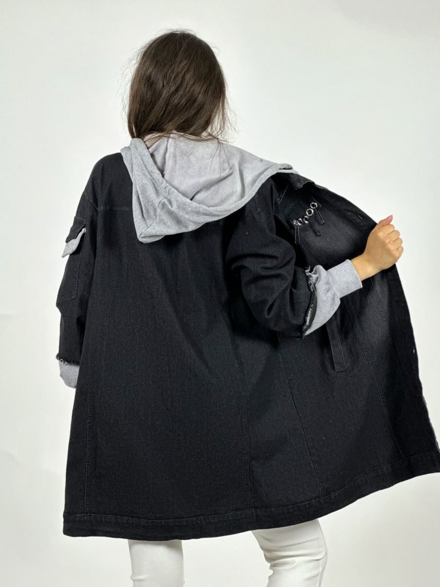 Chaqueta Mezclilla Larga Mangas Capucha Buzo A1-214