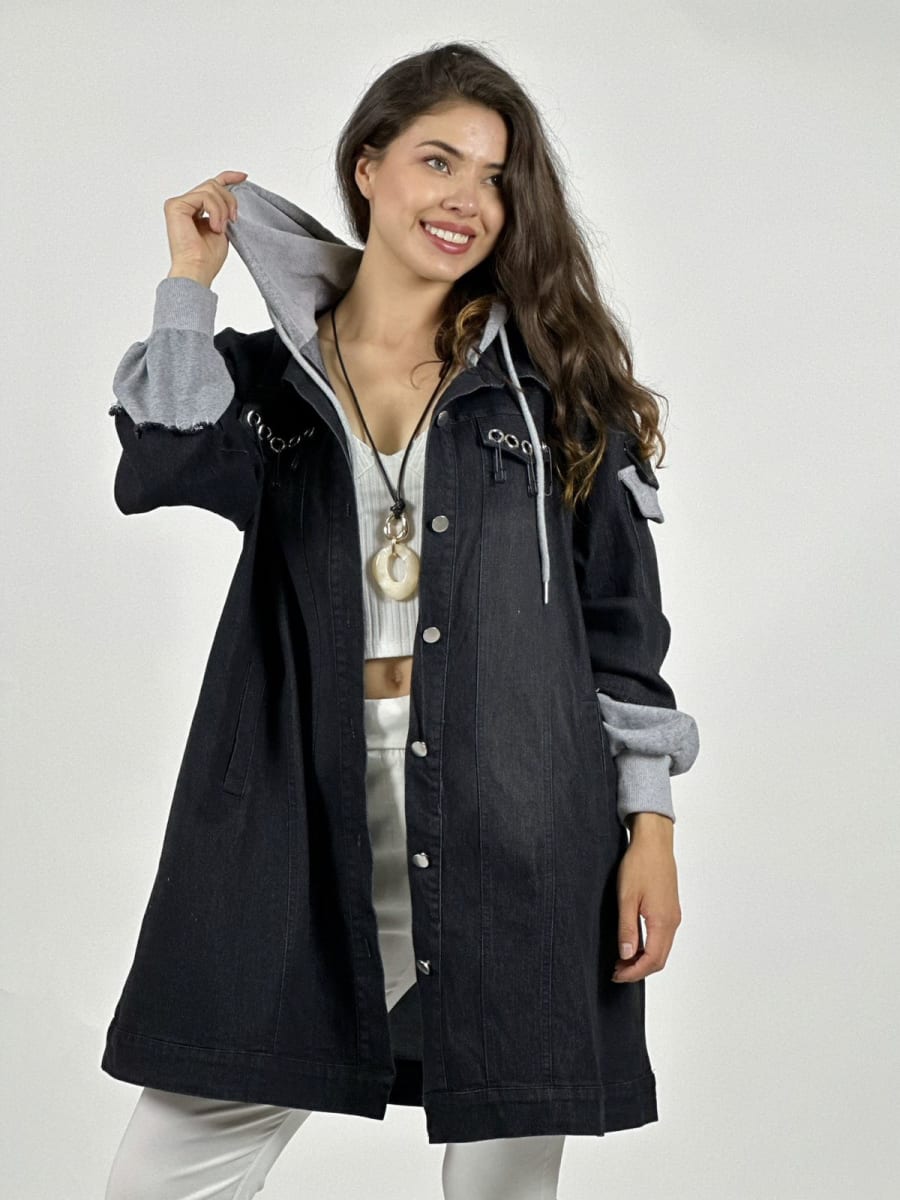 Chaqueta Mezclilla Larga Mangas Capucha Buzo A1-211