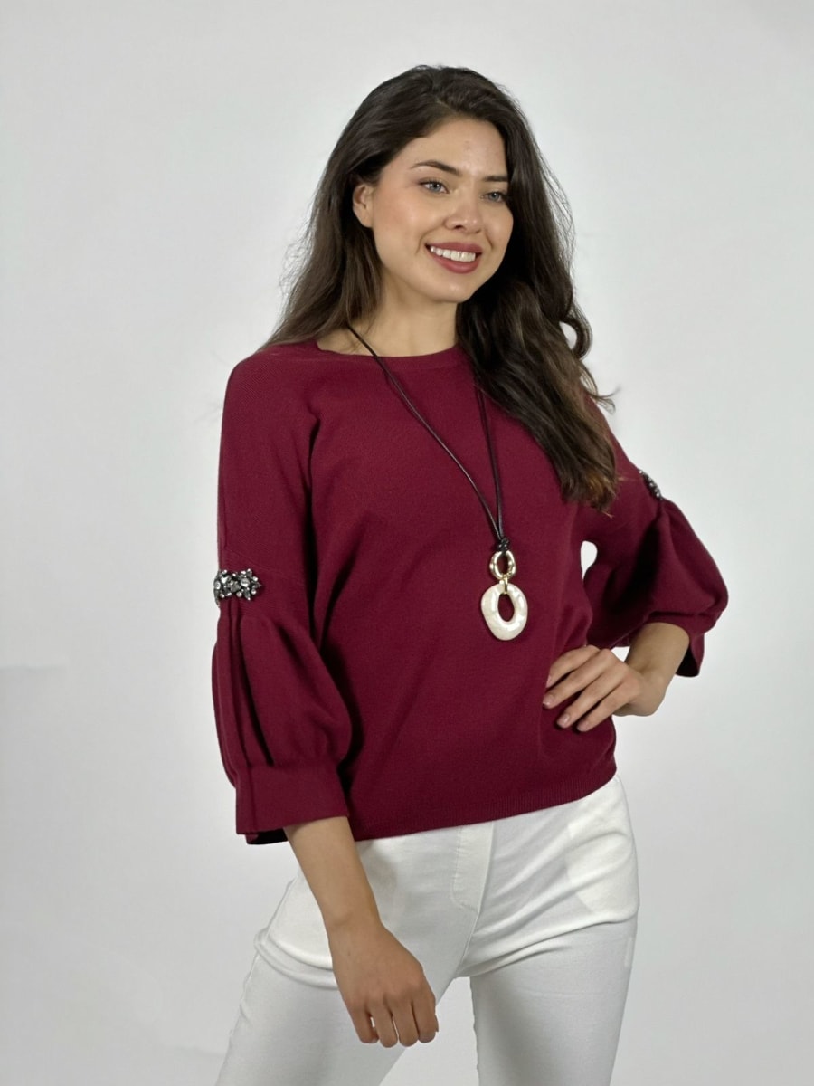 Sweater Spandex Mangas Recogidas Flor/Diamantes A4-839
