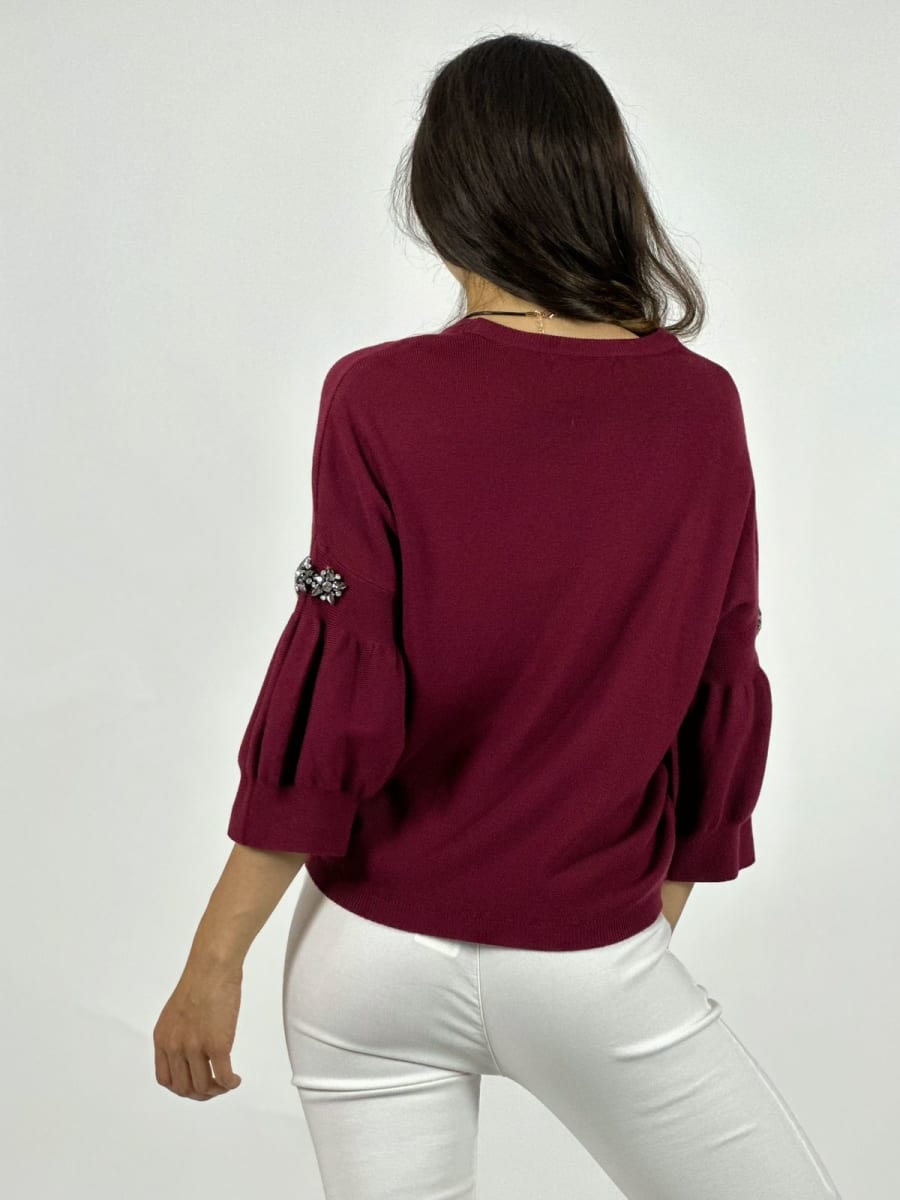 Sweater Spandex Mangas Recogidas Flor/Diamantes A4-8310