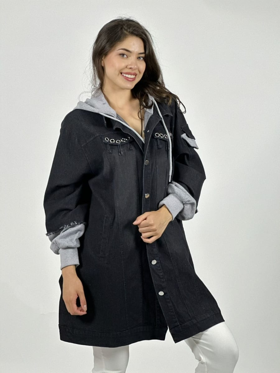 Chaqueta Mezclilla Larga Mangas Capucha Buzo A1-213