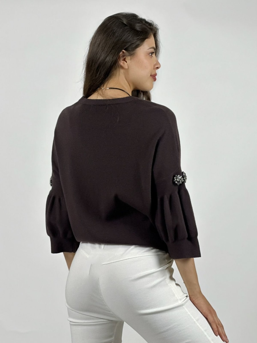 Sweater Spandex Mangas Recogidas Flor/Diamantes A4-8317