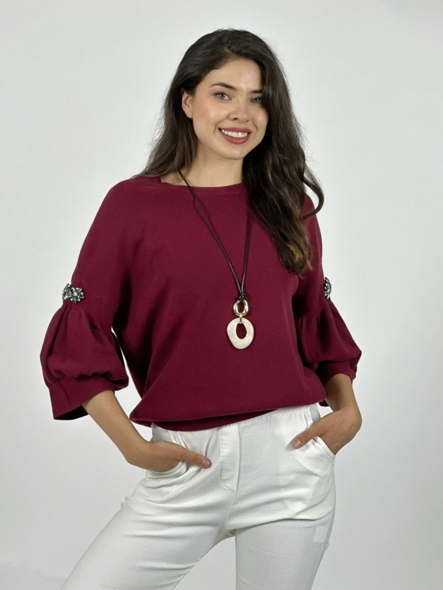 Sweater Spandex Mangas Recogidas Flor/Diamantes A4-837