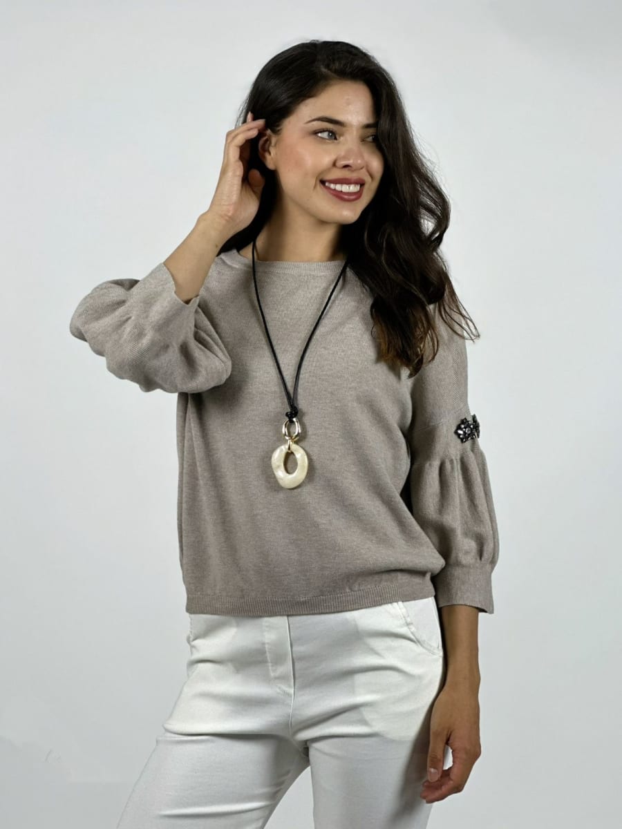 Sweater Spandex Mangas Recogidas Flor/Diamantes A4-8312