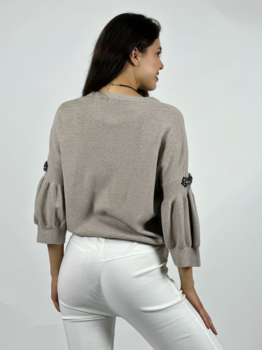 Sweater Spandex Mangas Recogidas Flor/Diamantes A4-8314