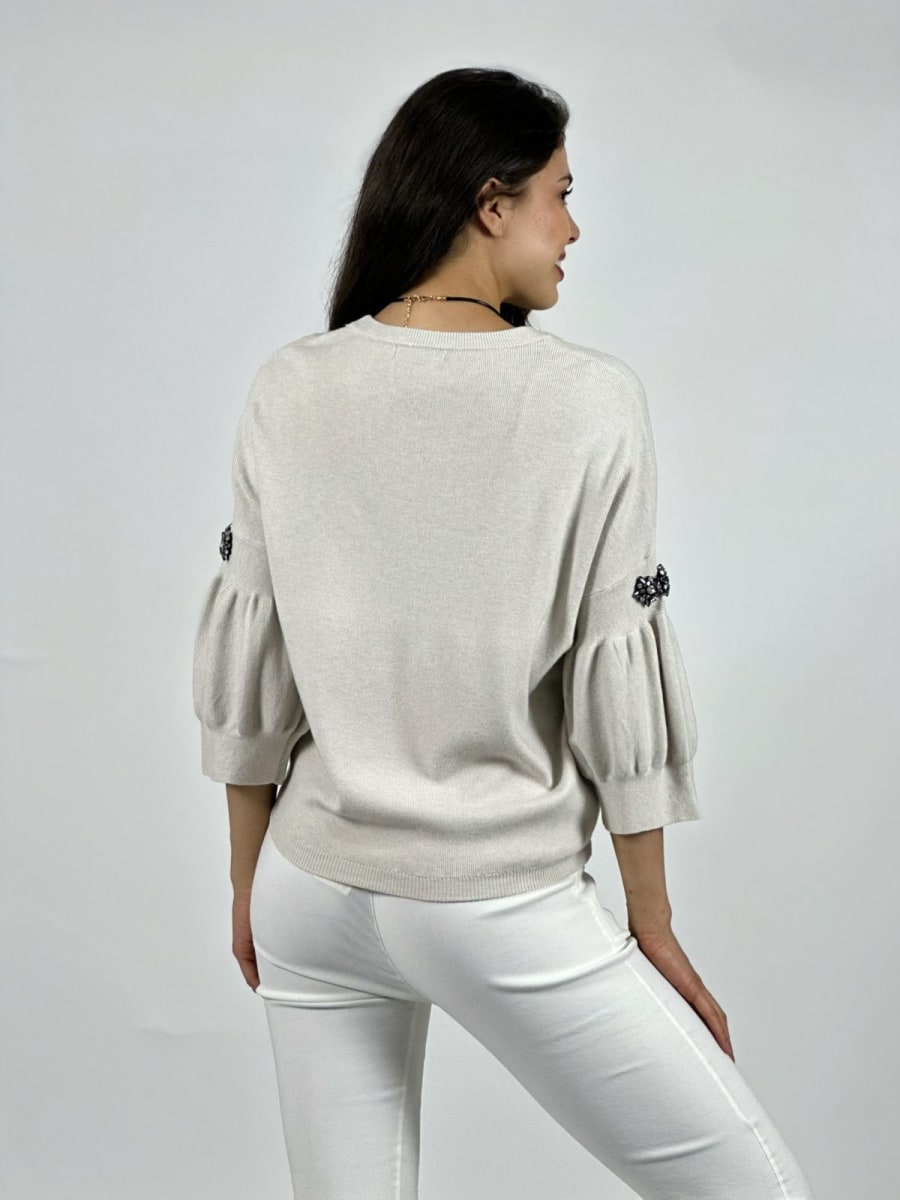 Sweater Spandex Mangas Recogidas Flor/Diamantes A4-833