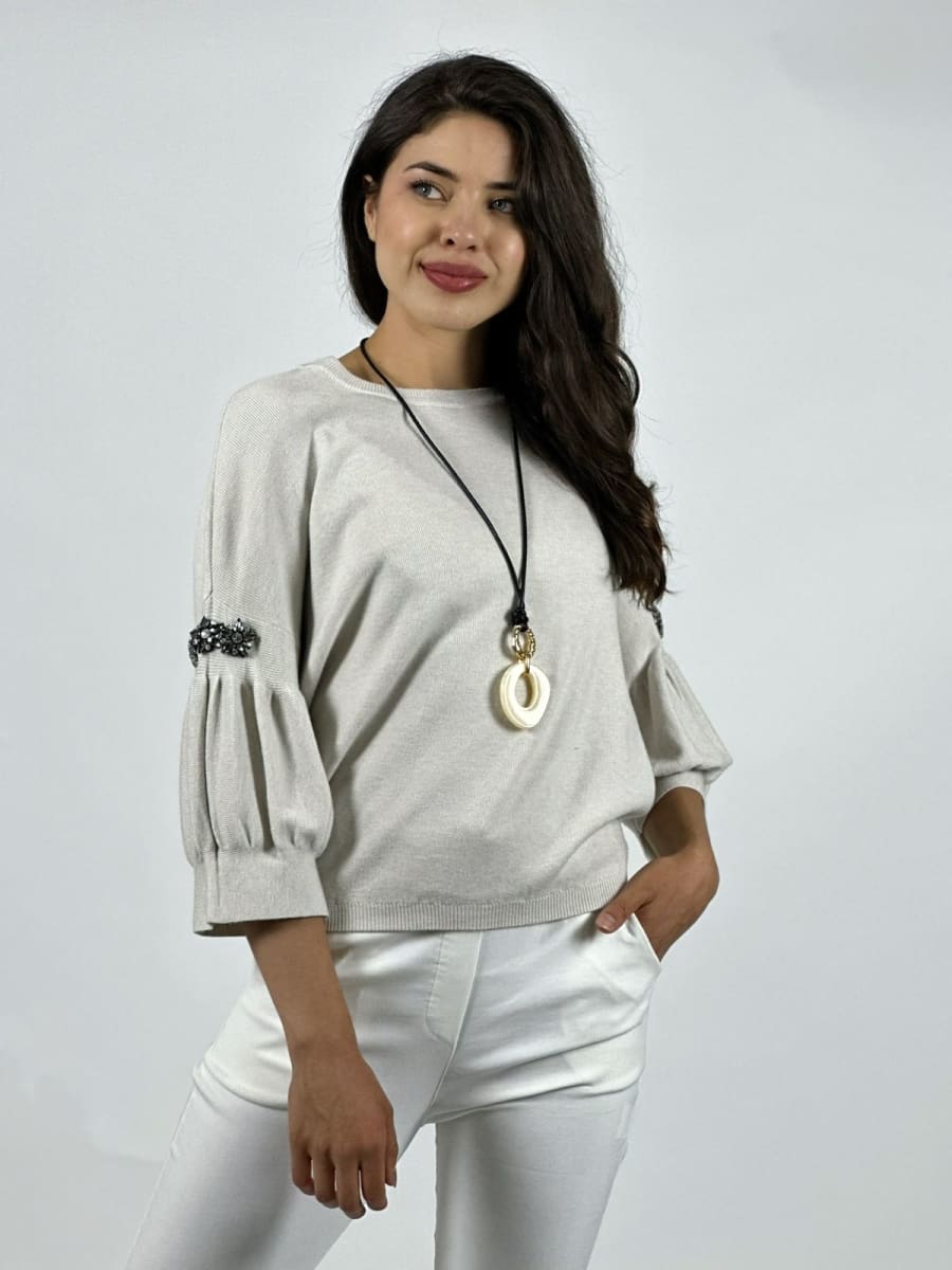 Sweater Spandex Mangas Recogidas Flor/Diamantes A4-831