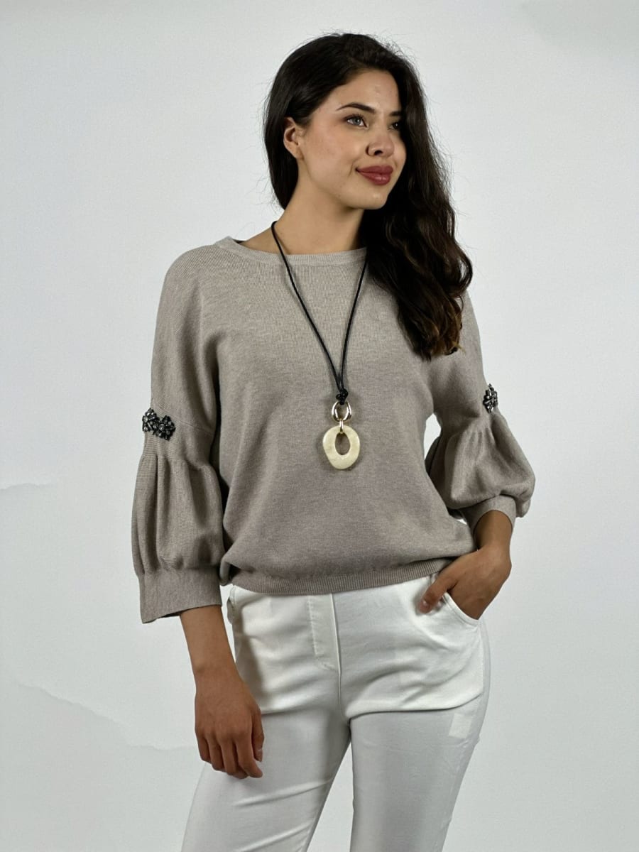 Sweater Spandex Mangas Recogidas Flor/Diamantes A4-8313